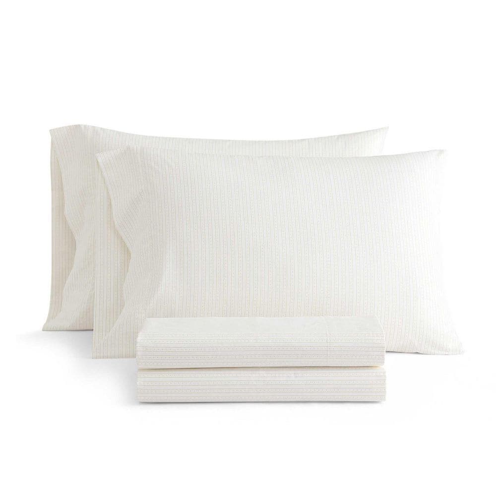Dottie Stripe 4-Piece White/Buttercup Yellow Cotton Full Sheet Set price history on PriceWatchPro