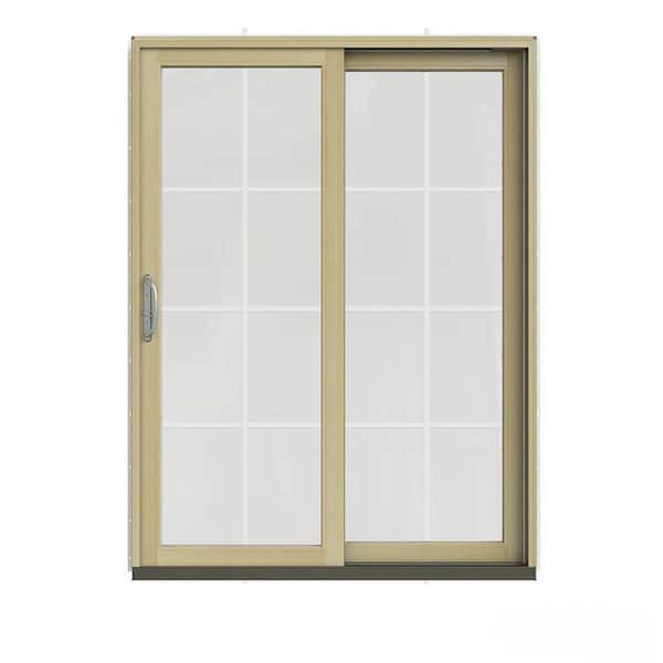JELD-WEN 60 in. x 80 in. W-2500 Contemporary Vanilla Clad Wood Right-Hand 8 Lite Sliding Patio Door w/Unfinished Interior