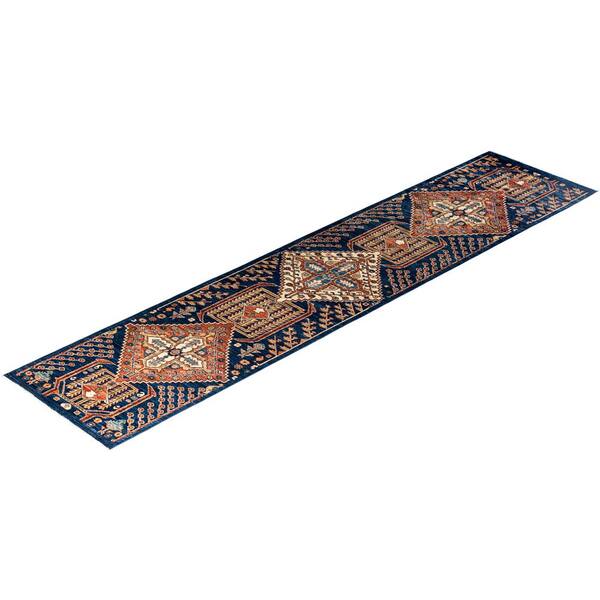 Serapi Blue 3 ft. x 12 ft. Tribal Wool Indoor Area Rug
