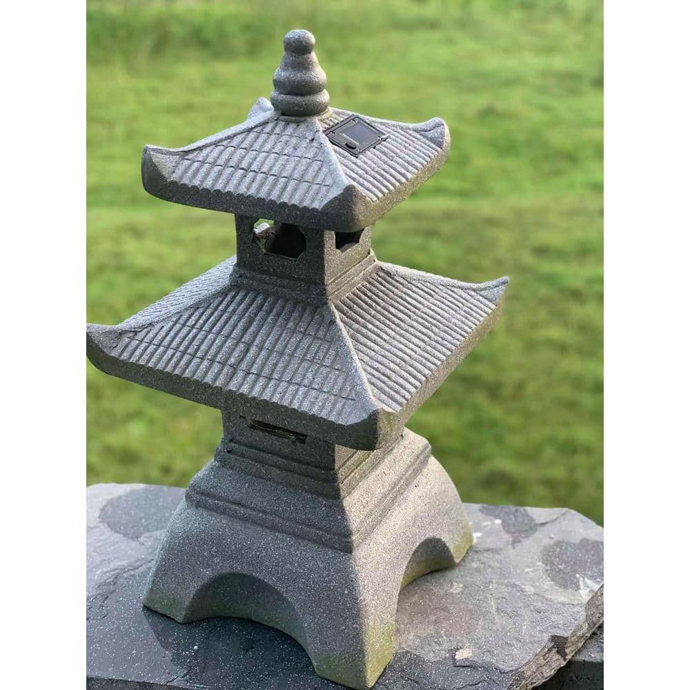 26" Gray Resin Pagoda Garden Lantern with Solar Light