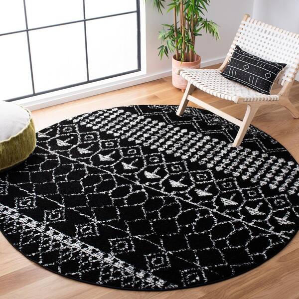 Tulum 10 x 10 Black/Ivory Tribal Round Rug