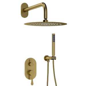 Single Handle 2-Spray Shower Faucet 2.5 GPM with Adjustable Heads Handheld and 10 in. Round Shower Head in Brushed Gold