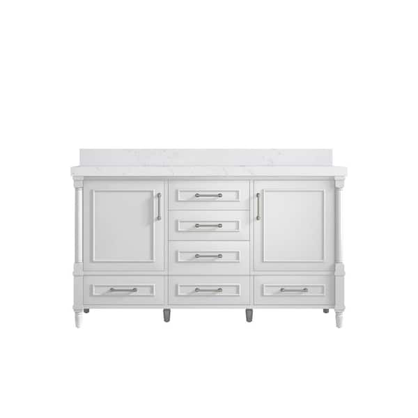 Willow Collections Hudson 60 in. W x 22 in. D x 36 in. H Single Sink Bath Vanity in White with 2 in Empira Quartz Top