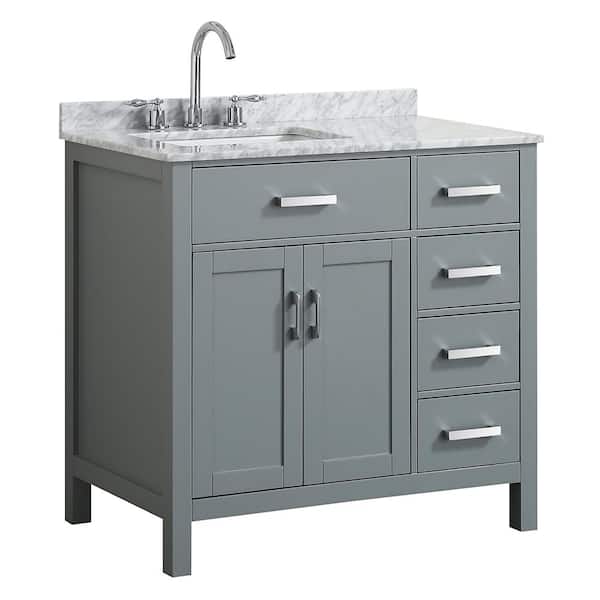 BEAUMONT DECOR Hampton 37 in. W x 22 in. D Bath Vanity in Grey with Marble Vanity Top in White