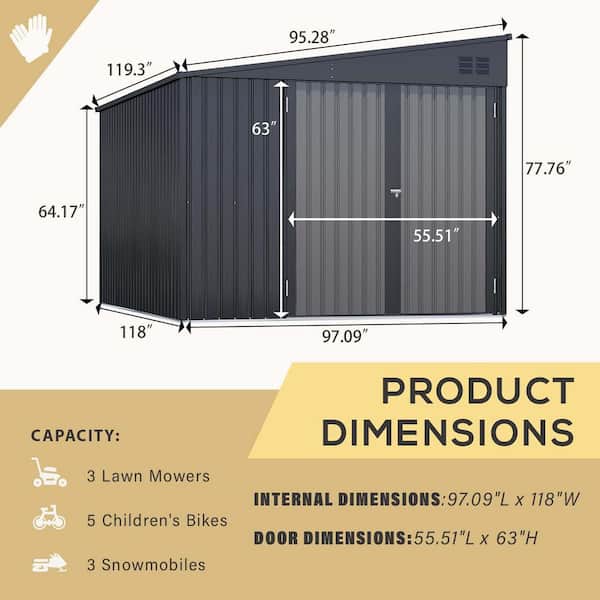 専用ウルトラガンメタシルバー 152cm幅×長さ2m＆2Dフォージドグロス黒1m Zeus & Ruta 10 ft. W x 8 ft. D Metal Storage Shed with 2-Doors for
