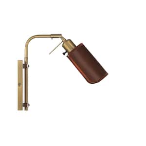 Meridian 7 in. W x 12 in. H 1-Light Redwood and Natural Brass Wall Sconce with Adjustable Shade