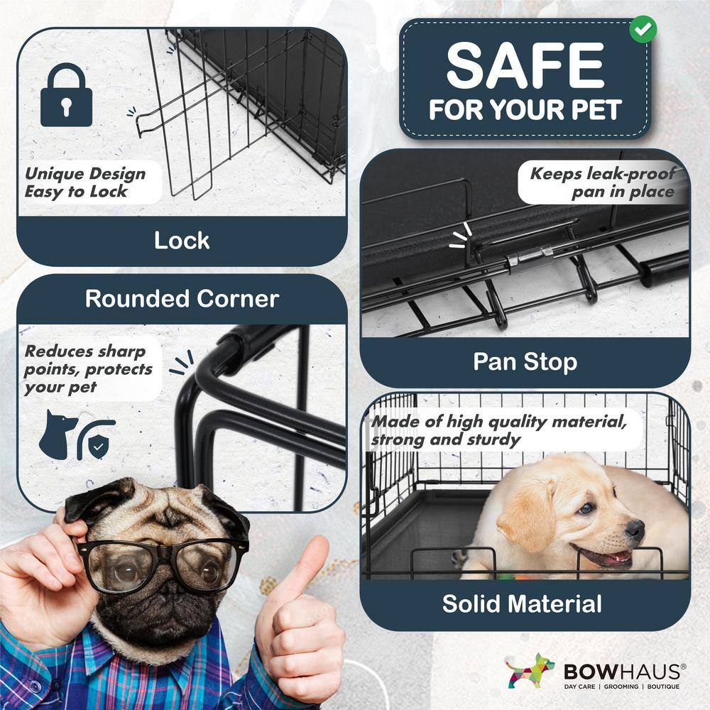 Medium Black Metal Foldable Dog Cage with Lock