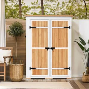 48.6 in. W x 19.6 in. D x 65.7 in. H wood Outdoor Storage Cabinet W/Waterproof Asphalt Roof Lockable Door Natural Color