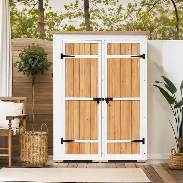 48.6 in. W x 19.6 in. D x 65.7 in. H wood Outdoor Storage Cabinet W/Waterproof Asphalt Roof Lockable Door Natural Color