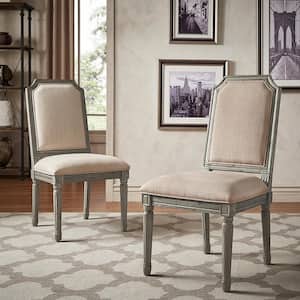 Antique Grey Oak Finish Beige Arched Linen And Wood Dining Chairs (Set of 2)