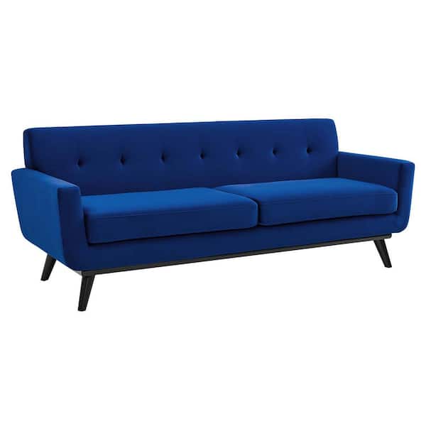 MODWAY Engage 90.5 in. W Square Arm Performance Velvet Straight Sofa in Navy Blue