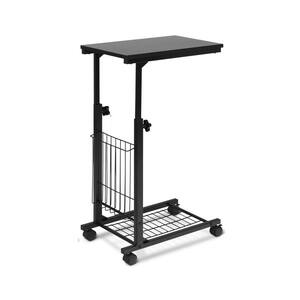 19.7 in. Black Adjustable Side End Table with Lockable Caster and Steel Mesh