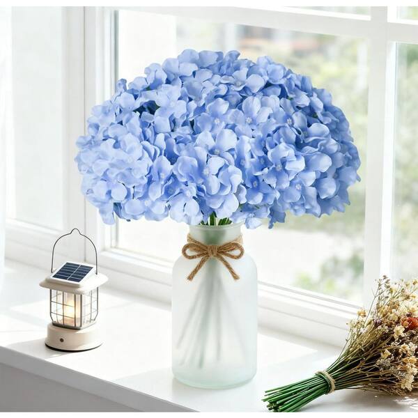 7.8 in. Blue Indoor/Outdoor Artificial Hydrangea Flowers Fake Silk
