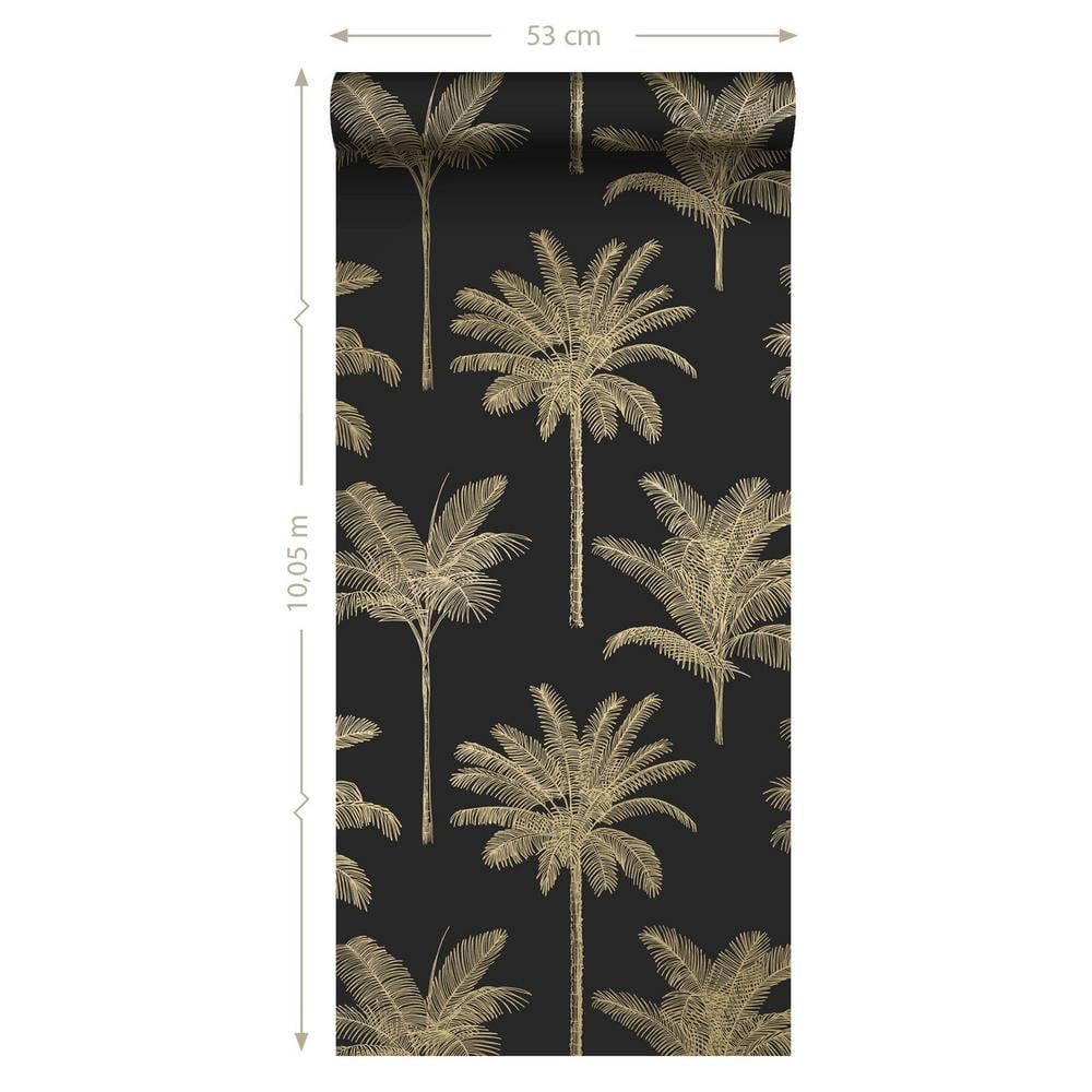 Taj Black and Gold Palm Trees Non-Woven Wallpaper