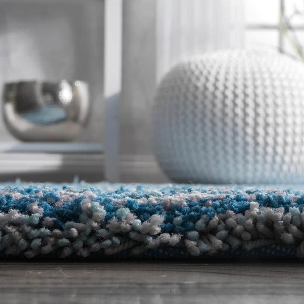 Sky Blue Tufted Stripe Shag 6' x 9' Synthetic Area Rug