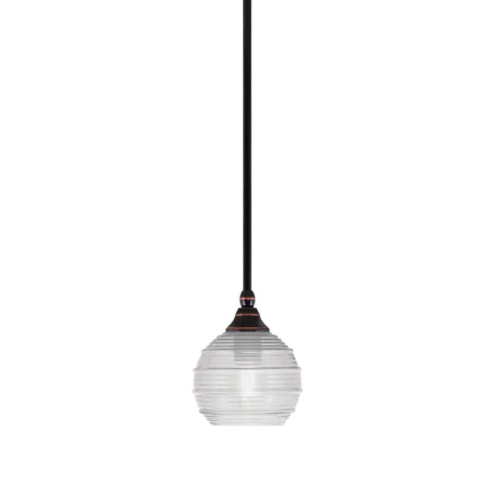 Sparta 100-Watt 1-Light Black Copper Mini Pendant Light with Clear Ribbed G