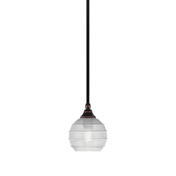 Unbranded Sparta 100-Watt 1-Light Black Copper Mini Pendant Light with Clear Ribbed Glass and Light Bulb Not Included