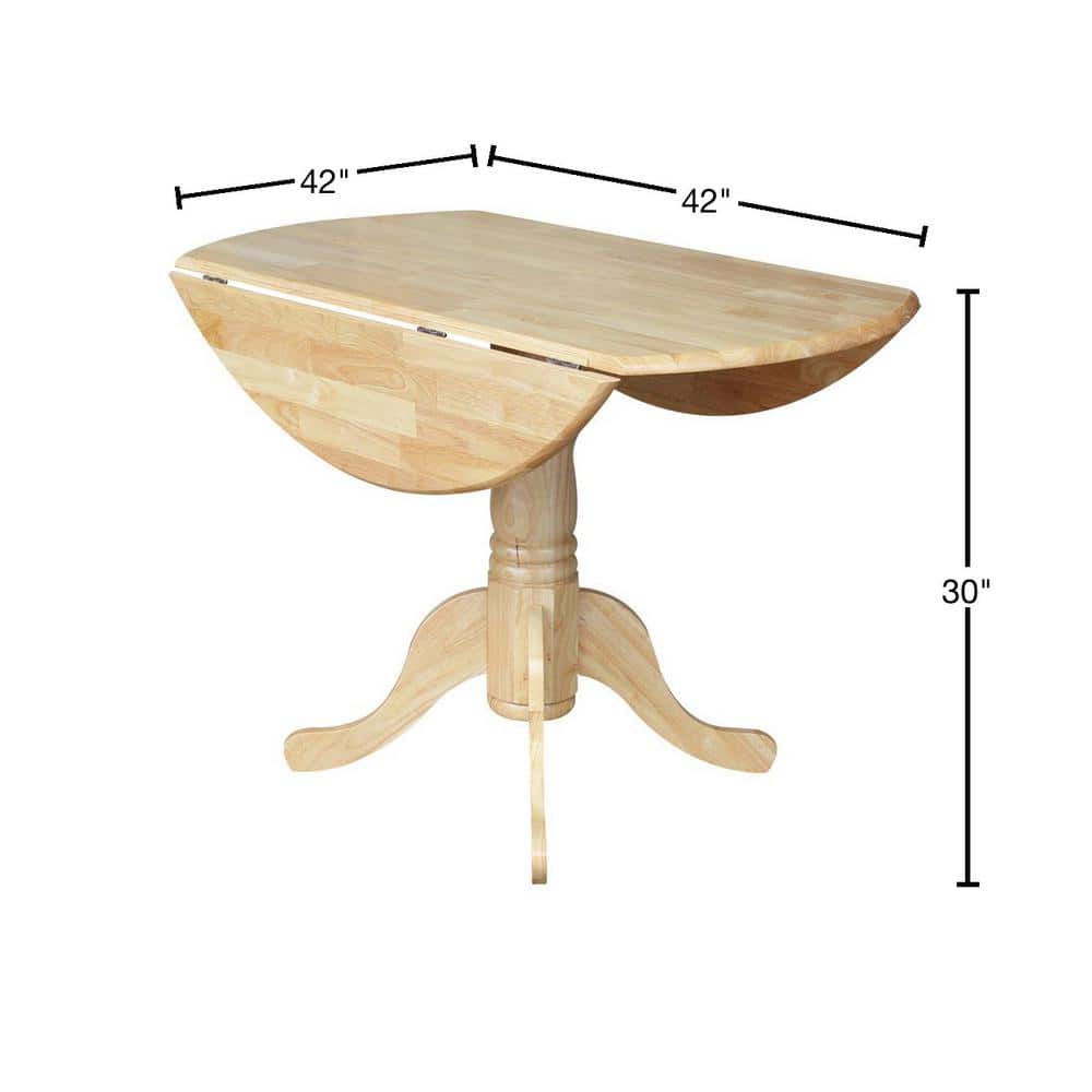 Natural Wood Round Dual Drop Leaf Dining Table
