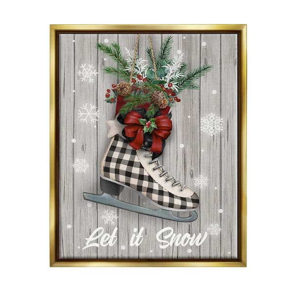Stupell Industries Let it Snow Ice Skate by Conrad Knutsen 1 Piece Floater Frame Graphic Print Typography Poster Art Print 21 in. x 17 in.