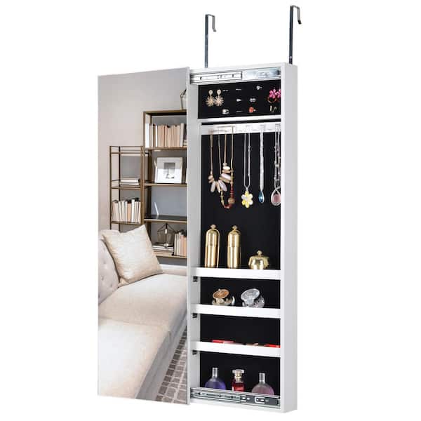 Unbranded White MDF Full Mirror Jewelry Storage Cabinet With with Slide Rail Can Be Hung On The Door Or Wall