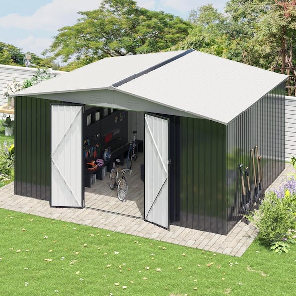 VIWAT 14 ft. W x 12 ft. D Metal Storage Shed with Lockable Doors