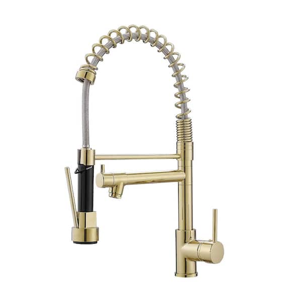 Unbranded Single Handle Pull Down Sprayer Kitchen Faucet in Gold, Kitchen Sink Faucet with 2-Spout