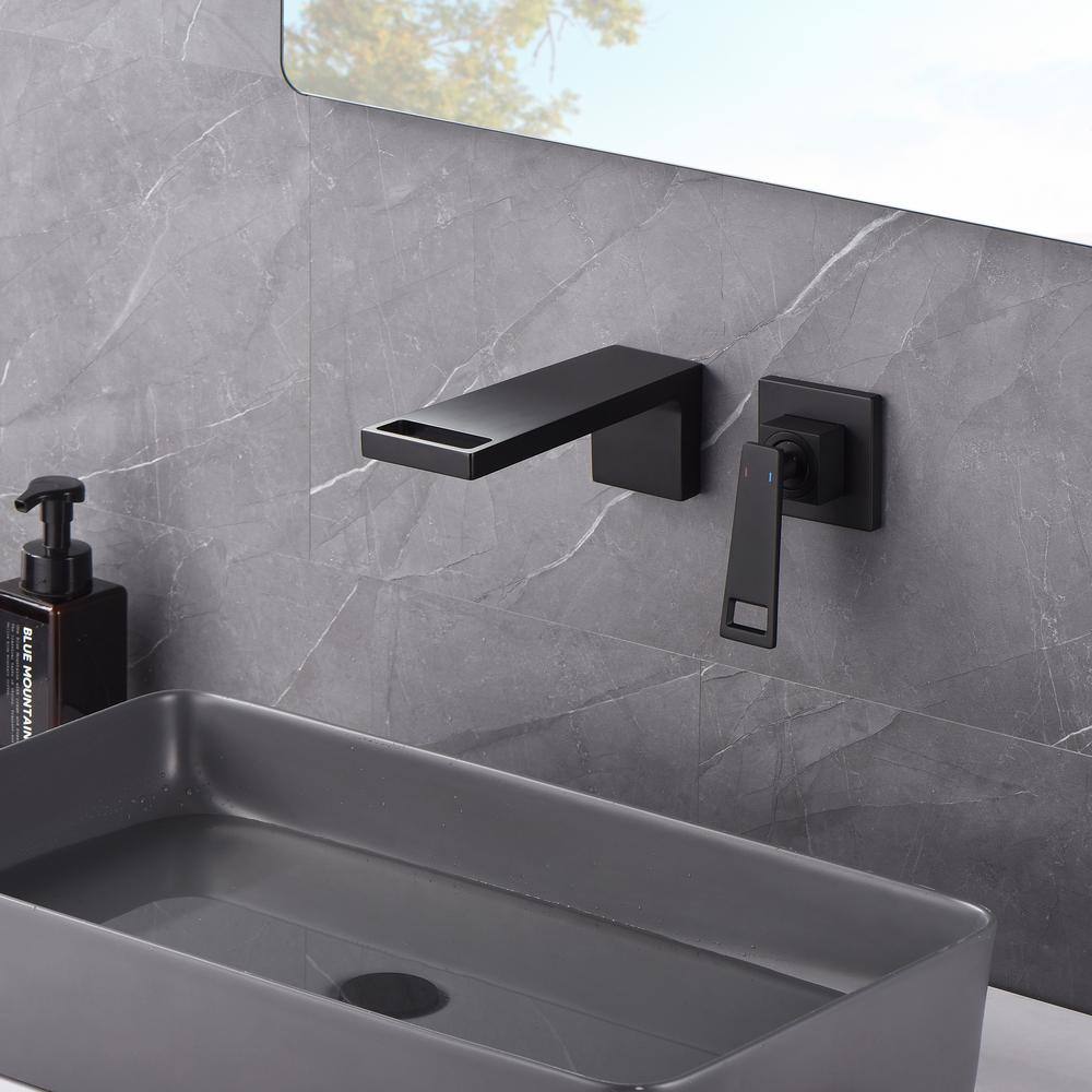 Matte Black Brass Wall Mount Waterfall Bathroom Faucet