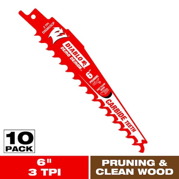 DIABLO 6 in. 3 TPI Demo Demon Carbide Reciprocating Saw Blades for Pruning and Clean Wood Cutting (10-Pack)