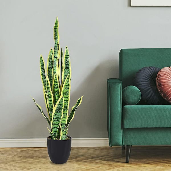 3 ft. Green and Yellow Artificial Indoor-Outdoor Decoration Fake Snake Plant Tree in Pot