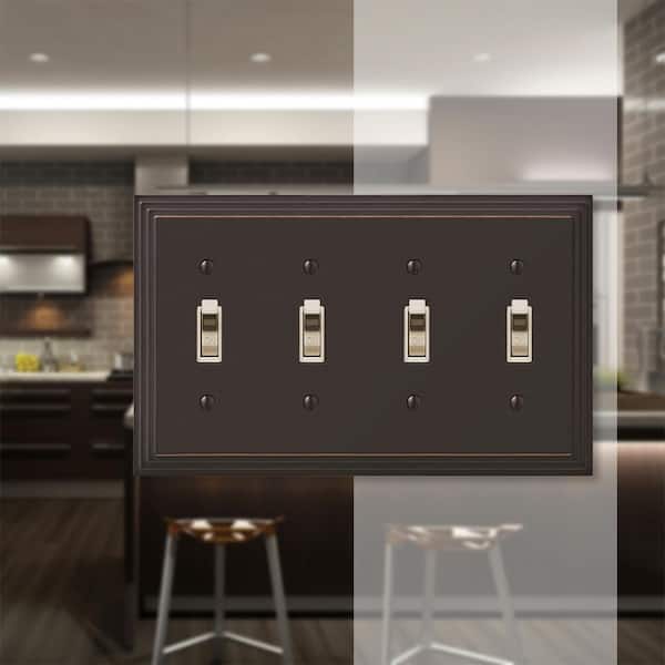 Tiered 4 Gang Toggle Metal Wall Plate - Aged Bronze