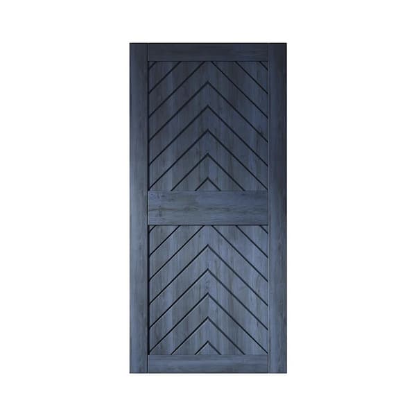 JT1 40 in. x 84 in. C-Panel Solid Core Navy Fishbone Design Pine Wood Interior Sliding Barn Door Slab