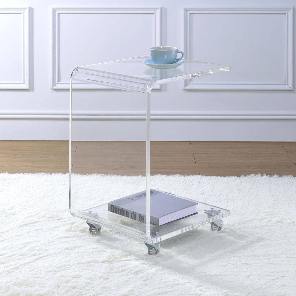 Clear Acrylic Rectangular Snack Table with Removable Casters