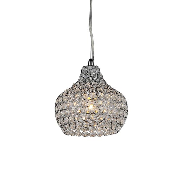 Warehouse of Tiffany 7 in. 1-Light Adelyn Chrome Indoor Pendant Chandelier with Light Kit