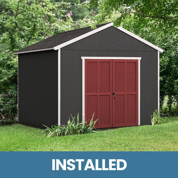 Handy Home Products Professionally Installed Rookwood 10 ft. x 14 ft. Outdoor Wood Storage Shed with Autmun Brown Shingles (140 sq. ft.)