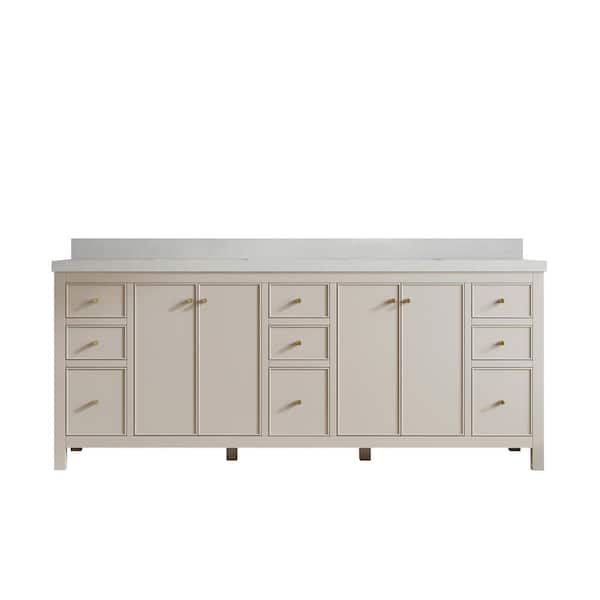 Willow Collections Chicago 84 in. Double Sink Freestanding Fine Grain Bath Vanity with Carrara Qt. Top Unassembled