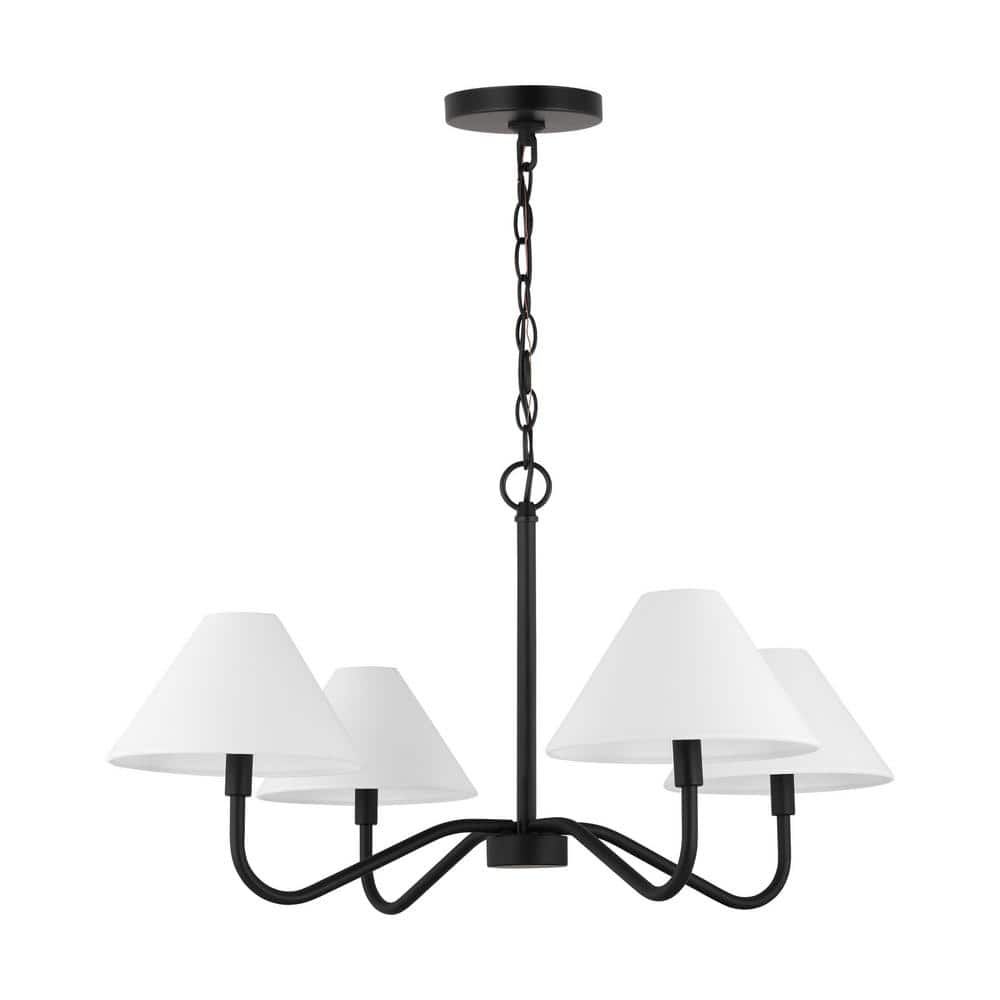 Midnight Black 4-Light Chandelier with White Linen Shades