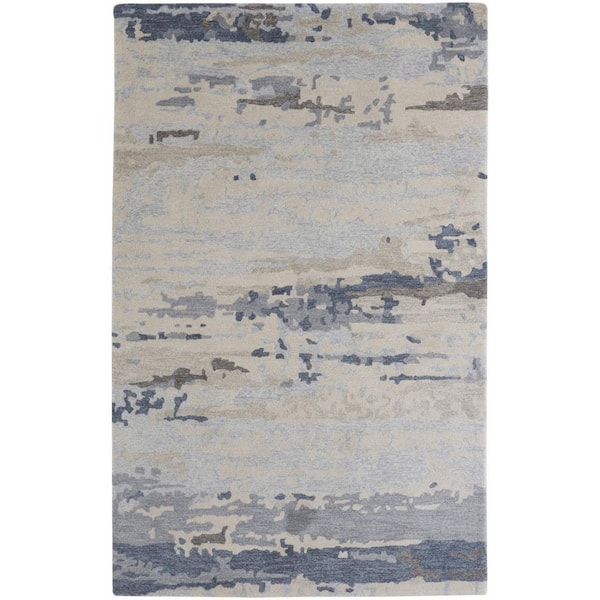 4 ft. x 6 ft. Blue and Ivory Abstract Area Rug