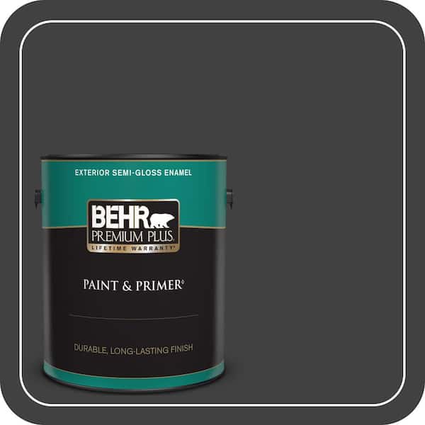 BEHR PREMIUM PLUS 1 gal. #BNC-38 Spade Black Semi-Gloss Enamel Exterior Paint & Primer