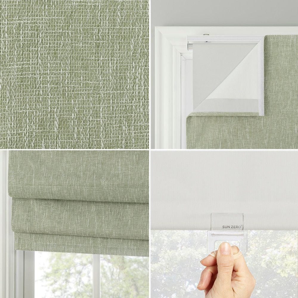 Sage Green Textured Fabric Cordless Blackout Roman Shade 35" x 64"