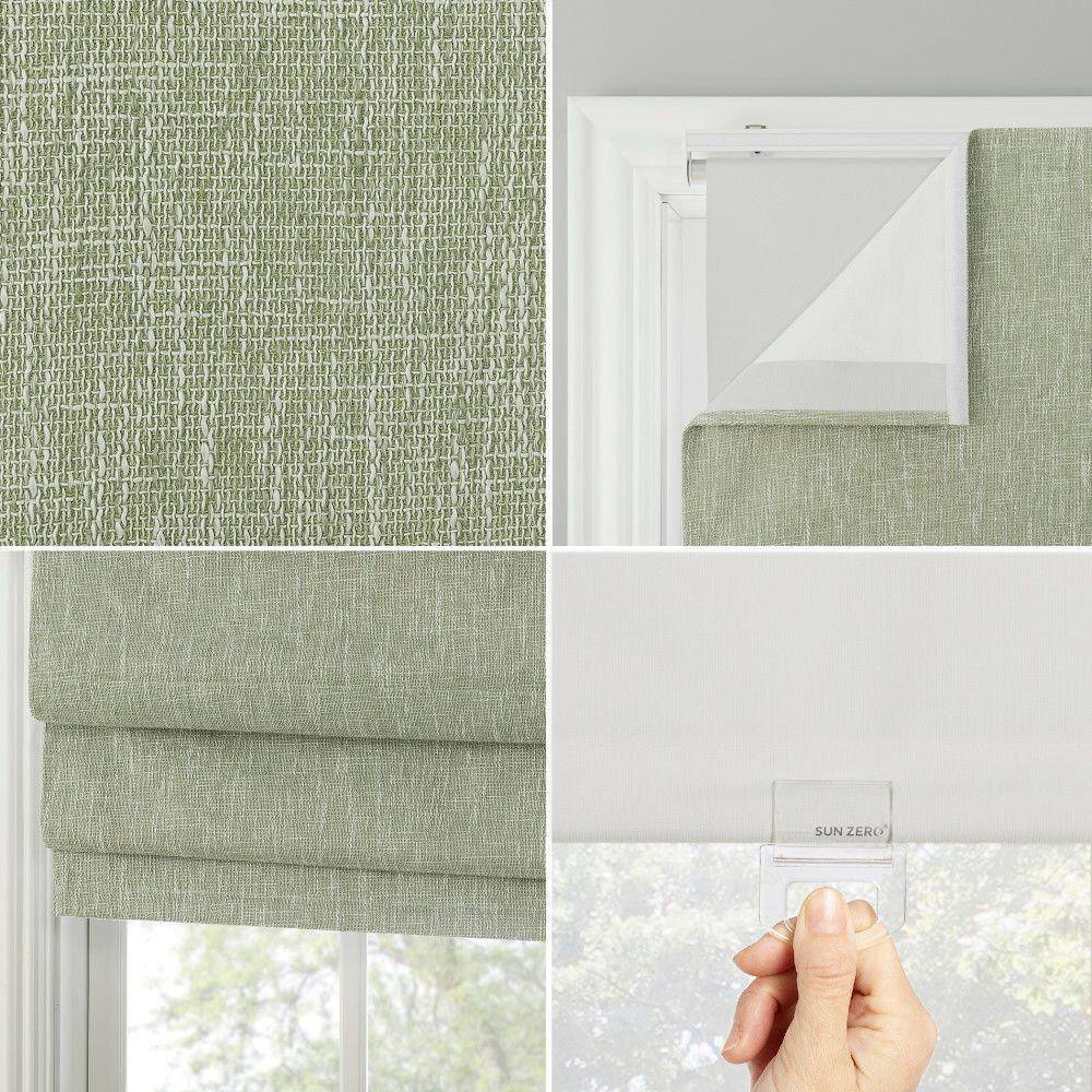 Sage Green Textured Fabric Cordless Blackout Roman Shade 39" x 64"