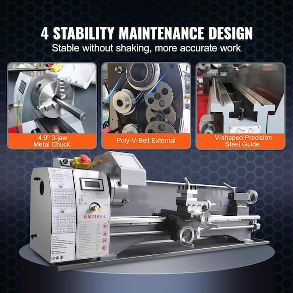 Benchtop Metal Lathe Machine,211mm x 750mm 0-2500 RPM Variable Speed, 750W Brushless Motor 7 in. Swing Distance
