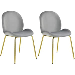 Velvet Accent Chairs Dining Side Chairs with Gold Metal Legs Grey ((Set of 2))