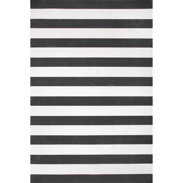 nuLOOM Christa Striped Black 9 ft. x 12 ft. Indoor/Outdoor Area Rug