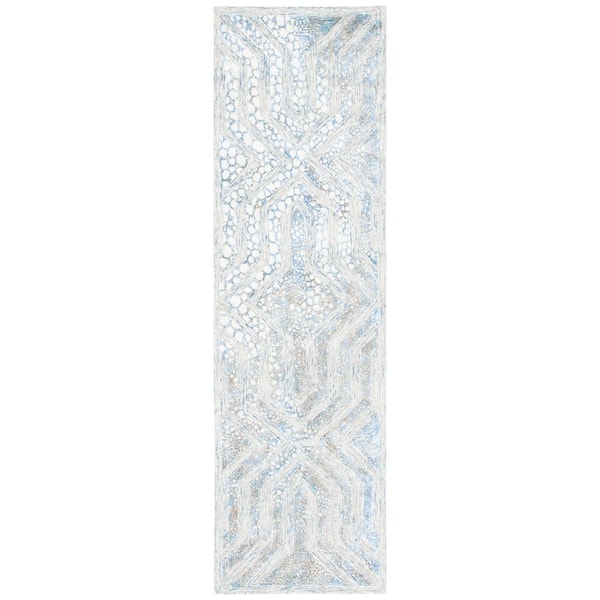 Restoration Vintage 2 ft. x 8 ft. Blue/Ivory Garden Geometric Runner Rug