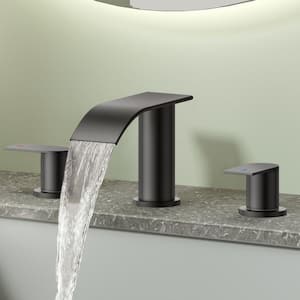 8 in. Widespread Double Handle Bathroom Faucet with Metal Drain in Matte Black
