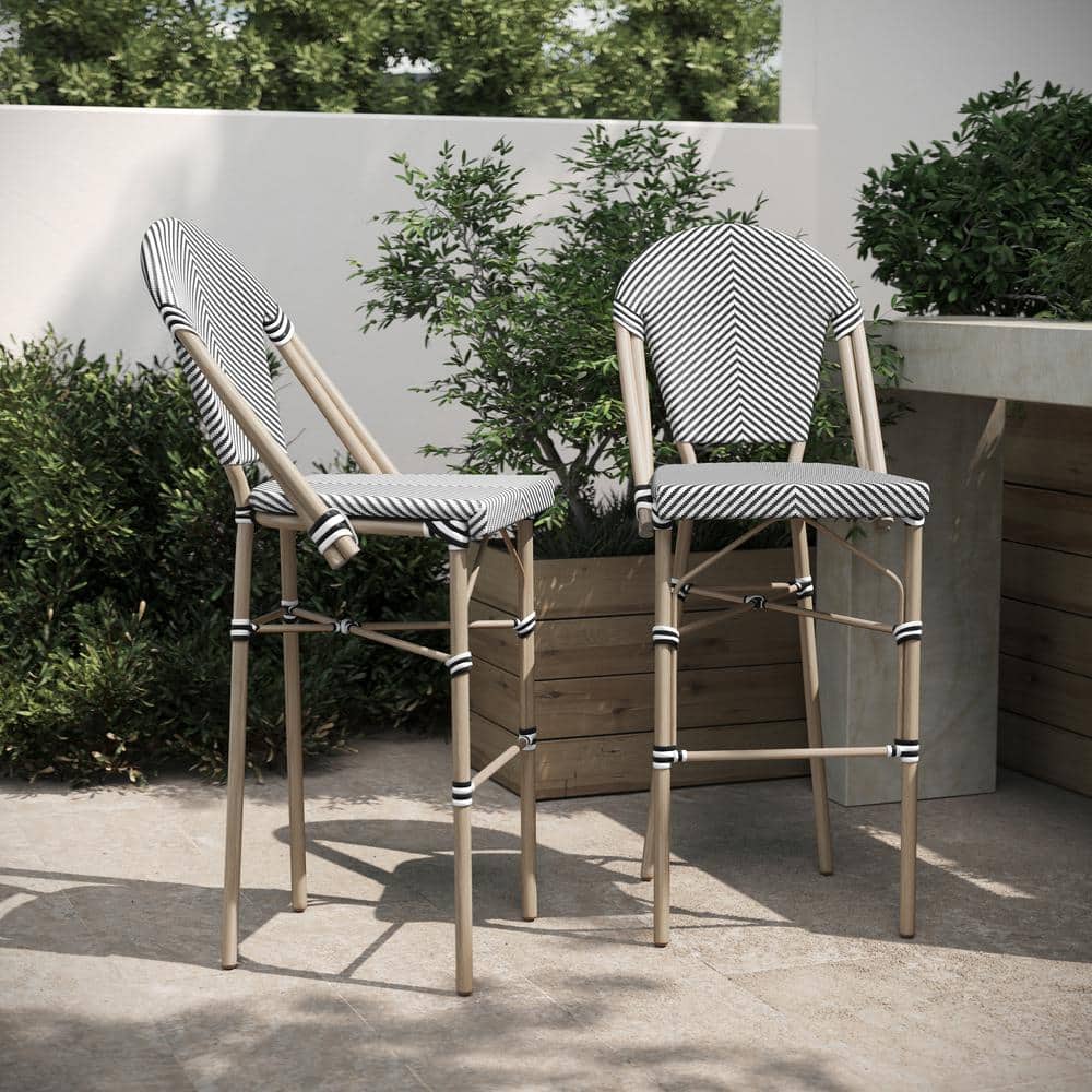 30.25 in. Black & White/Light Natural Frame High Back Metal Bar Stool with Fabric Seats 2-Pack price history on PriceWatchPro