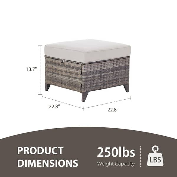 New Kalixx Gray Wicker Outdoor Patio Ottoman with Beige Cushions (Set of 2)