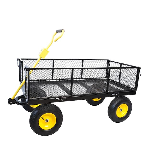 Sudzendf 8.8 cu. ft. Metal Wagon Cart Garden Cart in Yellow and Black ...