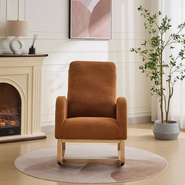 Noble House Modern Caramel Sherpa Upholstered Rocking Accent