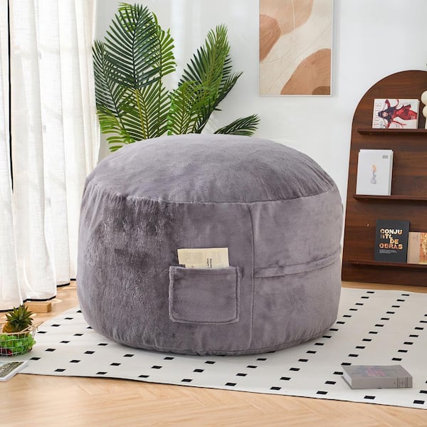 Gray Corduroy Polyester Giant Large Bean Bag Chair, Convertible Mattress Bed, Lazy Floor Sofa Couch, Machine Washable